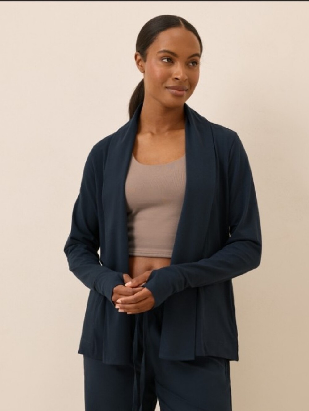 Pact Organic Luxe Essentisls Navy Open-Front Organic Cotton Cardigan Xs
